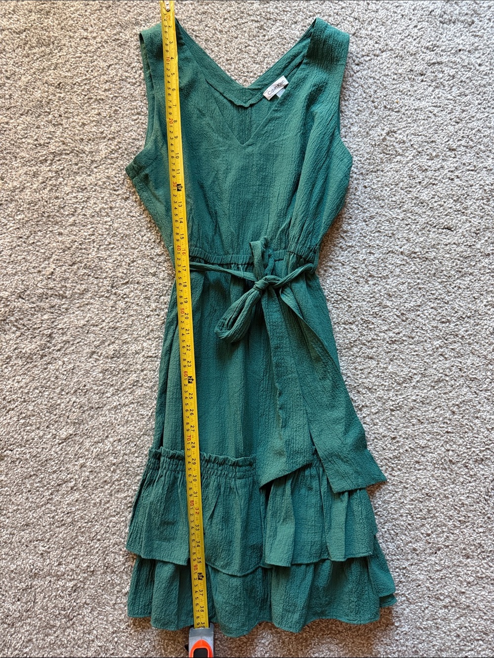 Calvin Klein Midi Dress with Tie Waist Sleeveless Crinkle V-Neck Size 12 - Picture 3 of 8
